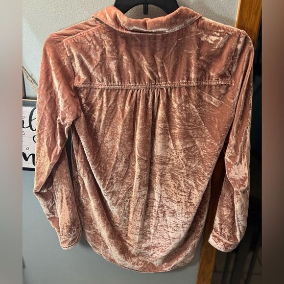 Anthropologie Maeve Karina Crushed Velvet Shirt Size US 2 Small Dust Pink - Picture 11 of 15